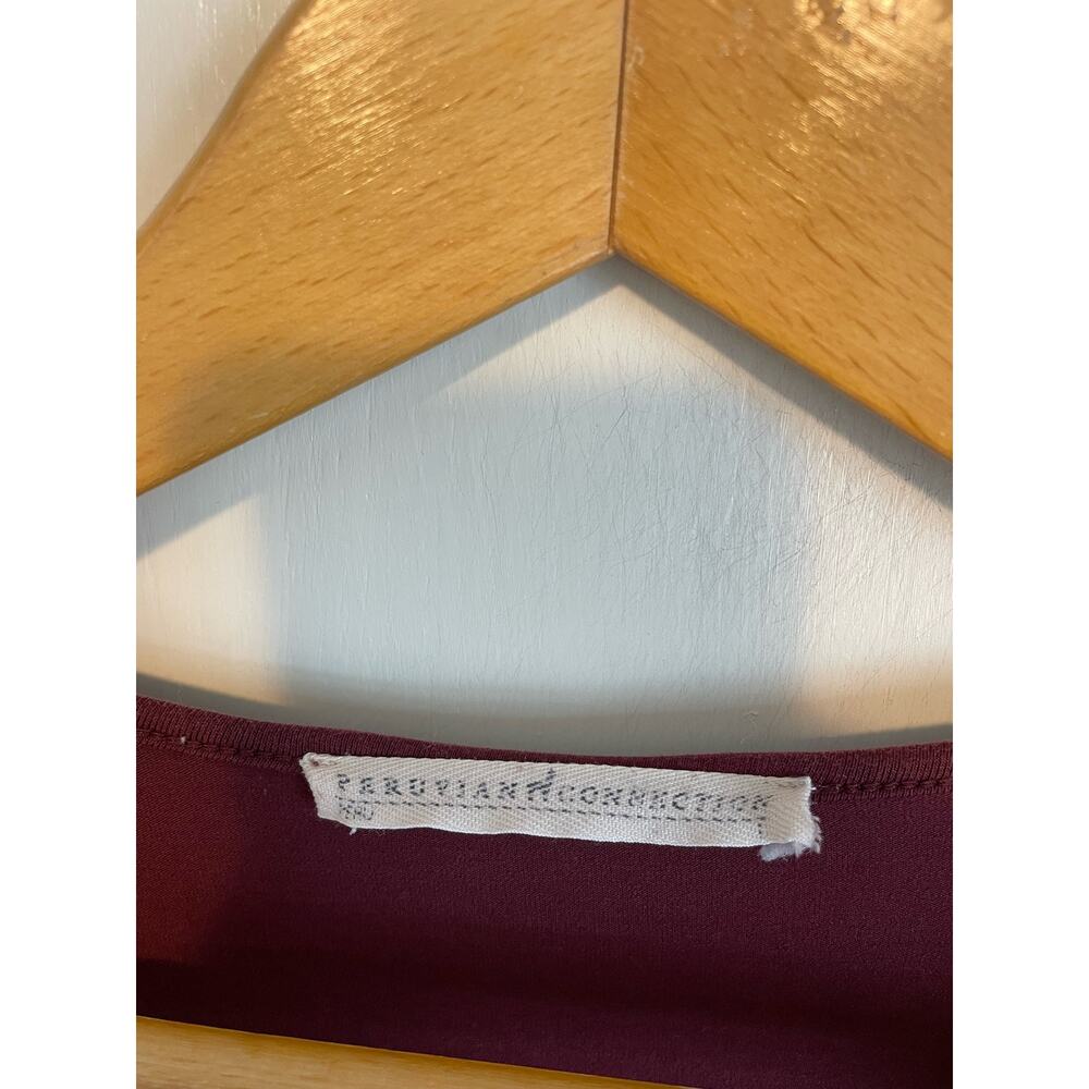Peruvian Connection Drape Neck Top Burgundy Short Sleeve Large Career Chic - Picture 3 of 4